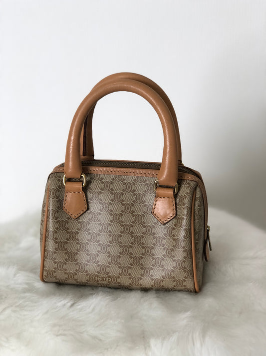Celine Macadam Dark Brown Beige PVC Leather Boston Bag – Timeless Vintage  Company