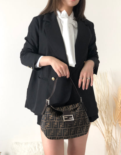 FENDI Zucca Jacquard Leather Shoulder bag Hobobag Brown Vintage a23v5e