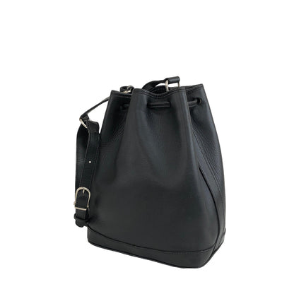 CELINE 標誌皮革抽繩肩背包黑色復古 ny8ngc 