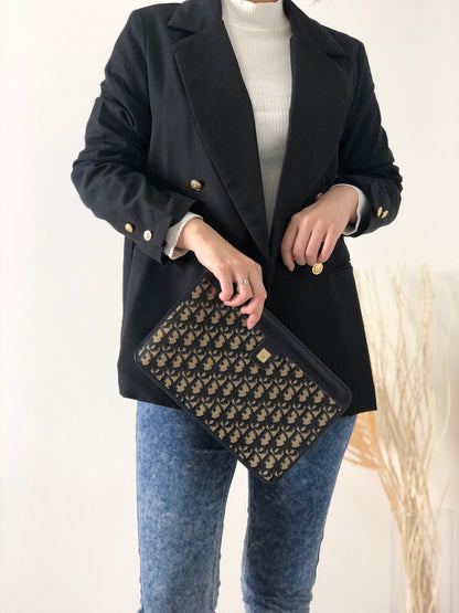 Christian Dior Trotter 提花皮革手拿包 海軍藍 Vintage 7wache 