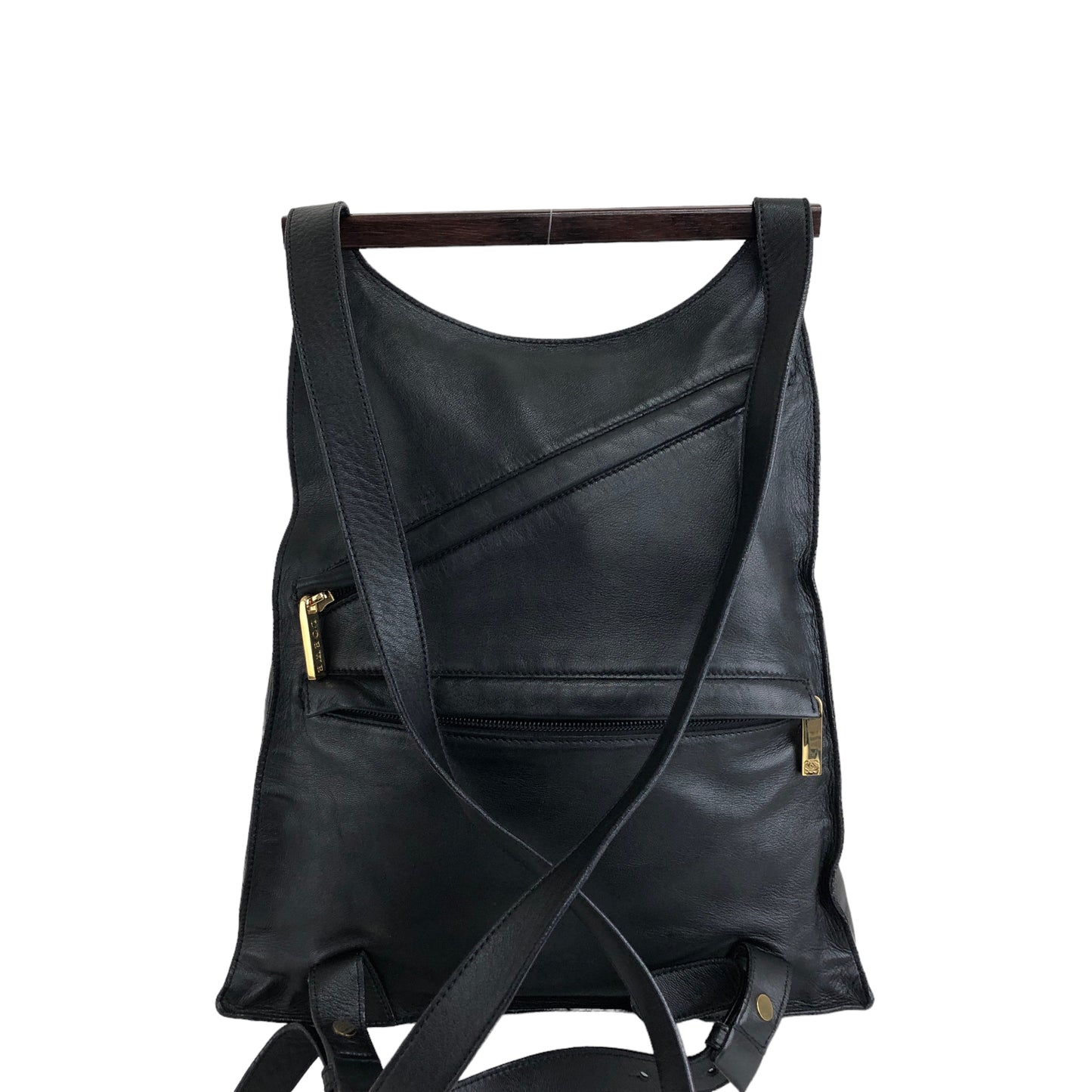 LOEWE Logo Wood Stick PVC Leather Backpack Black Vintage xgp7mj