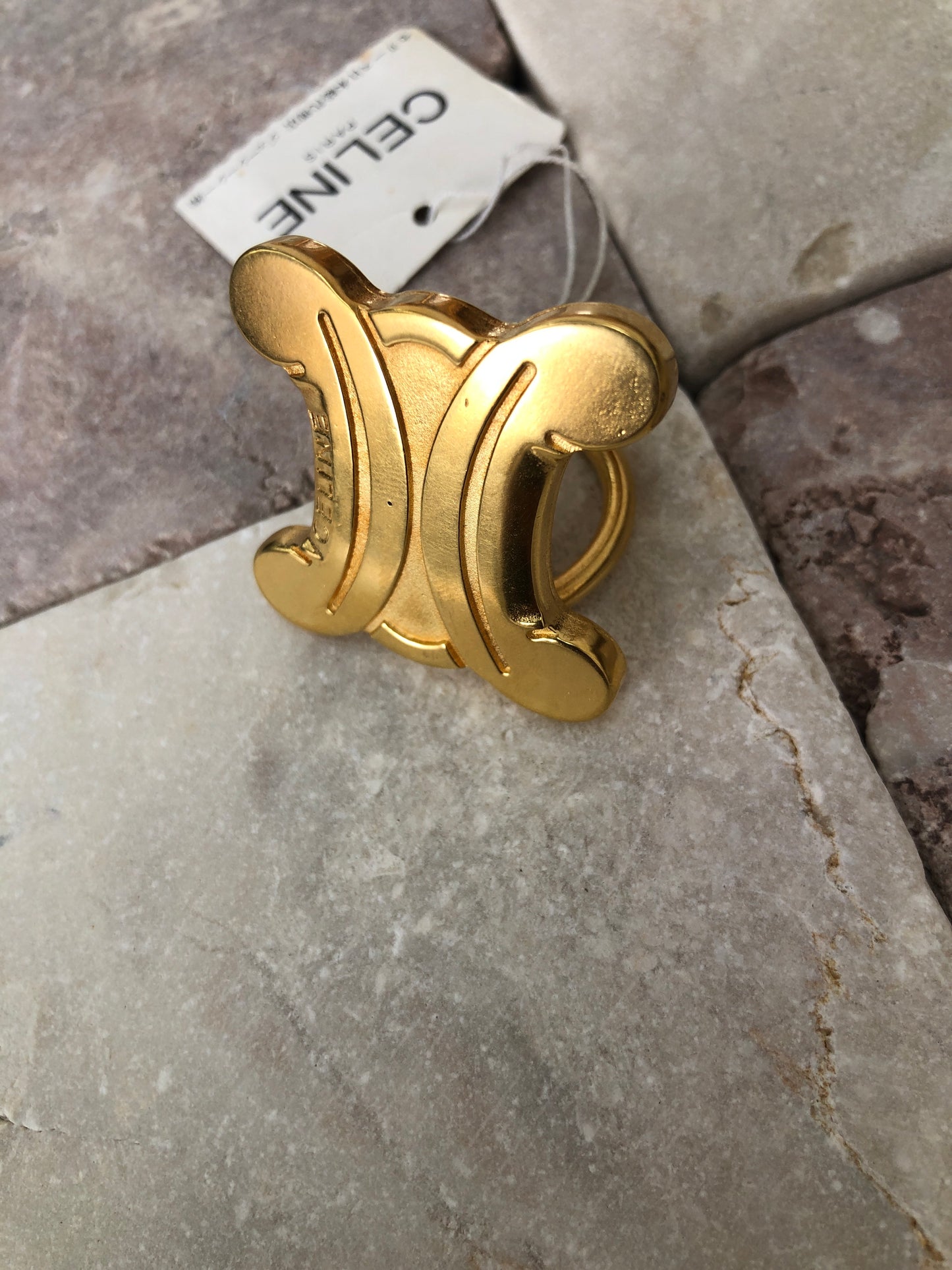 CELINE Triomphe Scarf Ring Gold Vintage 6y67hn