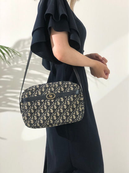 Christian Dior Trotter CD Logo 提花皮革單肩包 海軍藍 復古 gef6pa 
