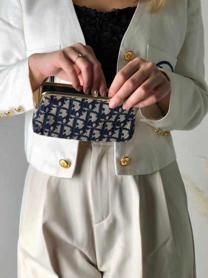 Christian DIor Trotter 提花手拿包 海軍藍 復古 rj622u