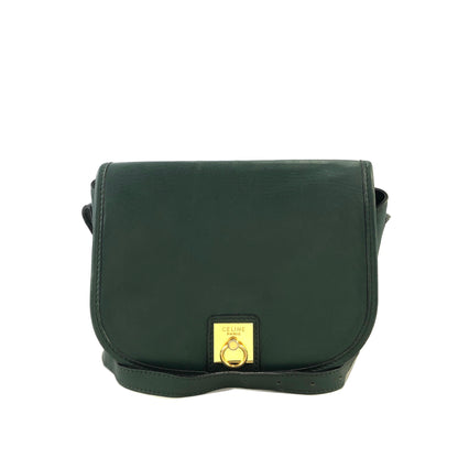 CELINE Gancini Flap Leather Shoulder bag Green Vintage mtmid2