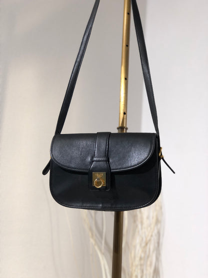 CELINE Gancini 皮革斜背包 黑色 復古 fjfw32 