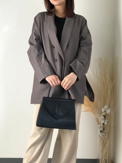 Yves Saint Laurent YSL Logo Stitch Leather Handbag Black Vintage  n3id3v