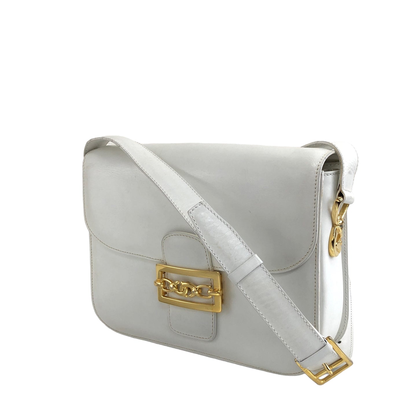 CELINE Horse Bit Leather Crossbody Shoulder bag White Vintage tkdtk2