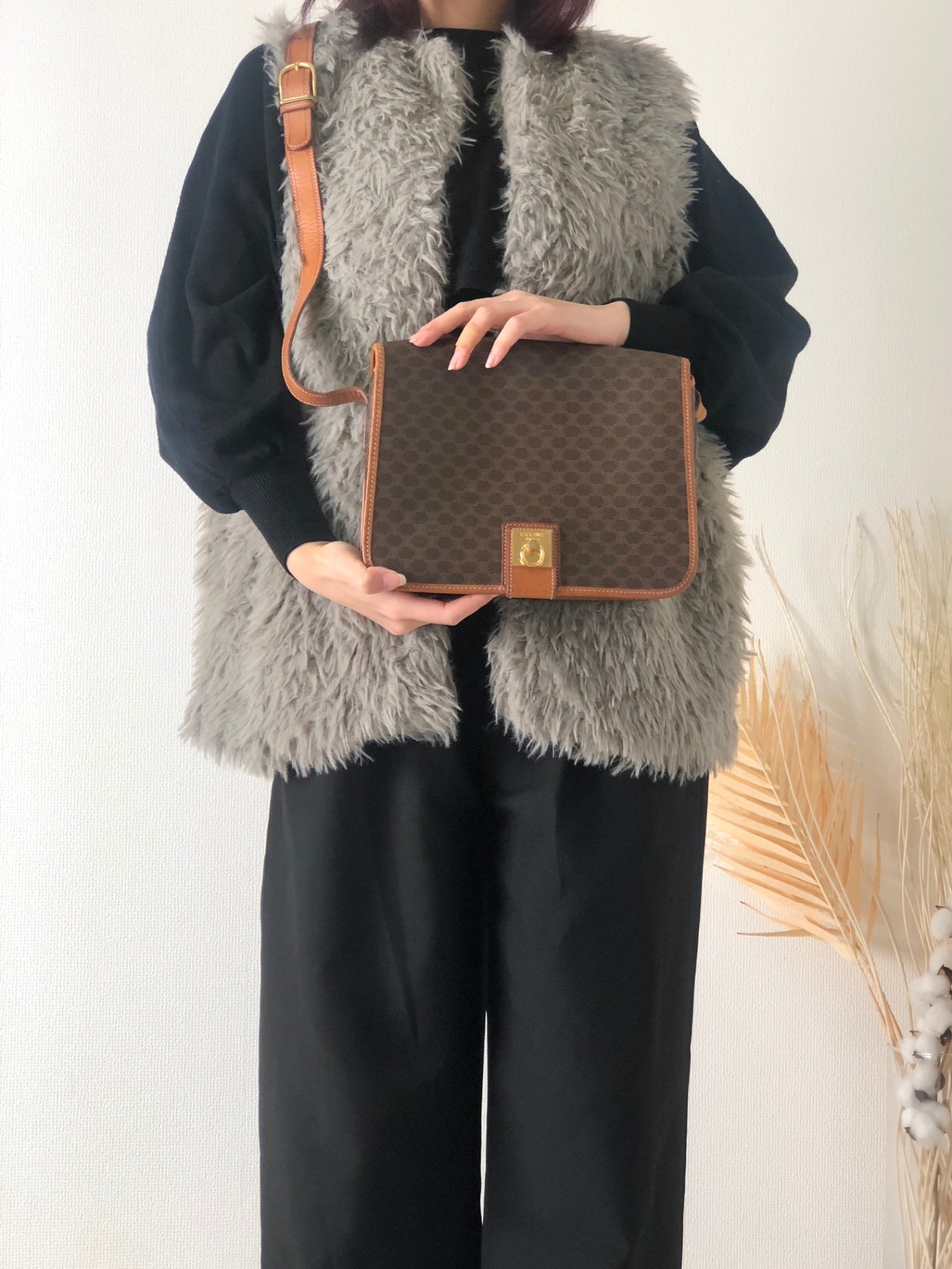 CELINE Macadam Gancini Shoulder bag Brown Vintage s83sc2