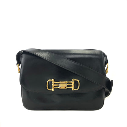 CELINE 馬銜扣皮革斜背包 黑色復古 p25eua 