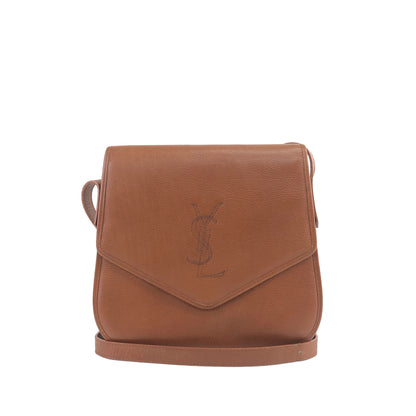Yves Saint Laurent YSL Logo Leather Shoulder bag Brown Vintage agjzhw
