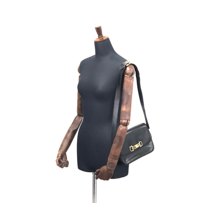 CELINE 馬銜扣皮革斜背包 黑色復古 p25eua 