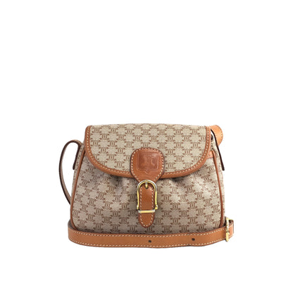 CELINE Macadam Front Buckle Flap Small Shoulder bag Crossbody Beige Vintage wbbars