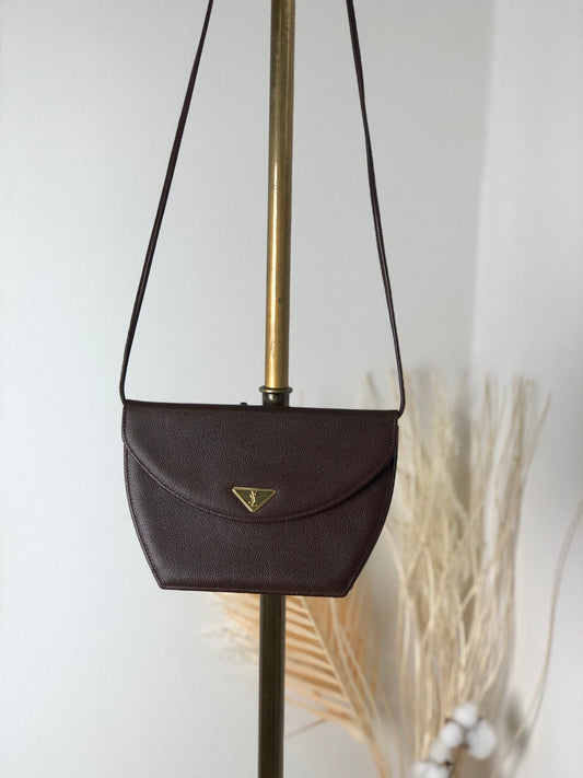 Yves Saint Laurent YSL Logo Leather Two-way Handbag Shoulder bag Brown Vintage 4de6fu