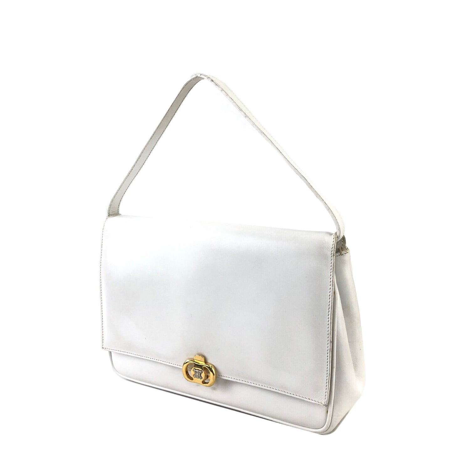 CELINE Triomphe Leather Handbag White Vintage stx6m7