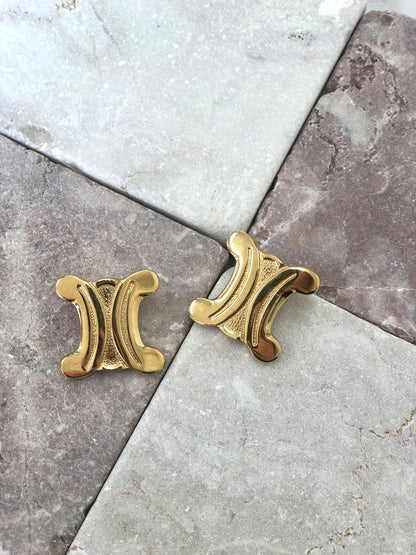 CELINE Triomphe Earrings Gold Vintage j5u365