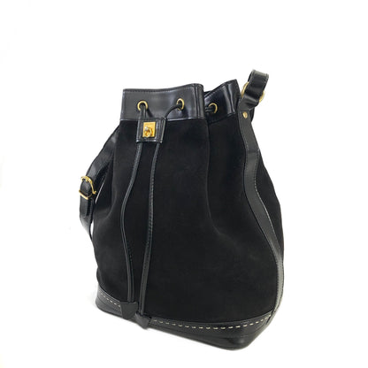 CELINE Gancini  Suede Leather Drawstring Shoulder bag Black Vintage swuscx