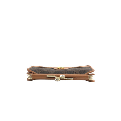 CELINE Macadam Blason Metal Clasp Trifold Wallet Brown Vintage jcbywy