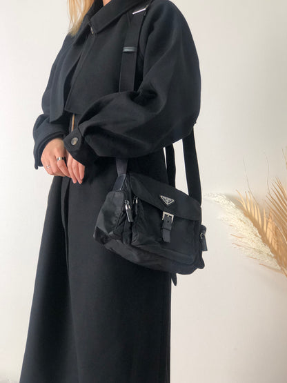 PRADA Triangle Logo Side Pocket Nylon Shoulder bag Black Vintage g67uue