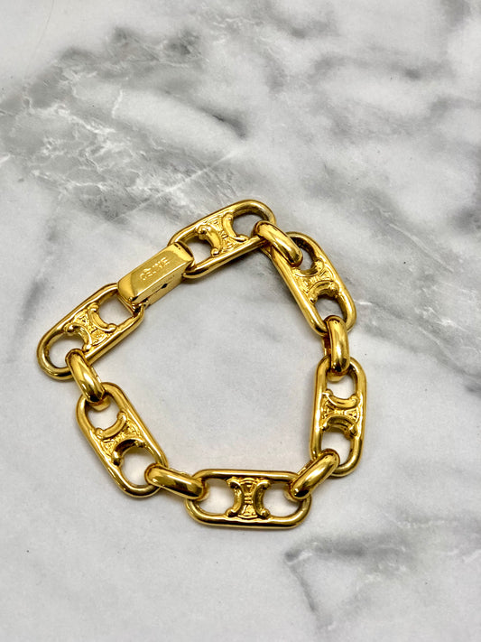 CELINE Triomphe Bracelet Gold Vintage njkyfh