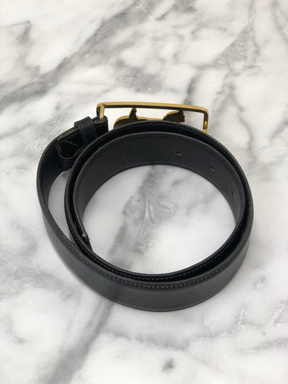 CELINE Horse Carriage  Leather Belt Black Gold Vintage r5nwjn