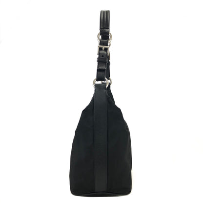 PRADA Triangle Logo  Nylon Leather Shoulder bag Hobobag Black Vintage zx7az8