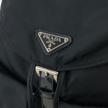 PRADA Triangle Logo Double Pocket Nylon Leather Backpack Black Vintage mkjw48