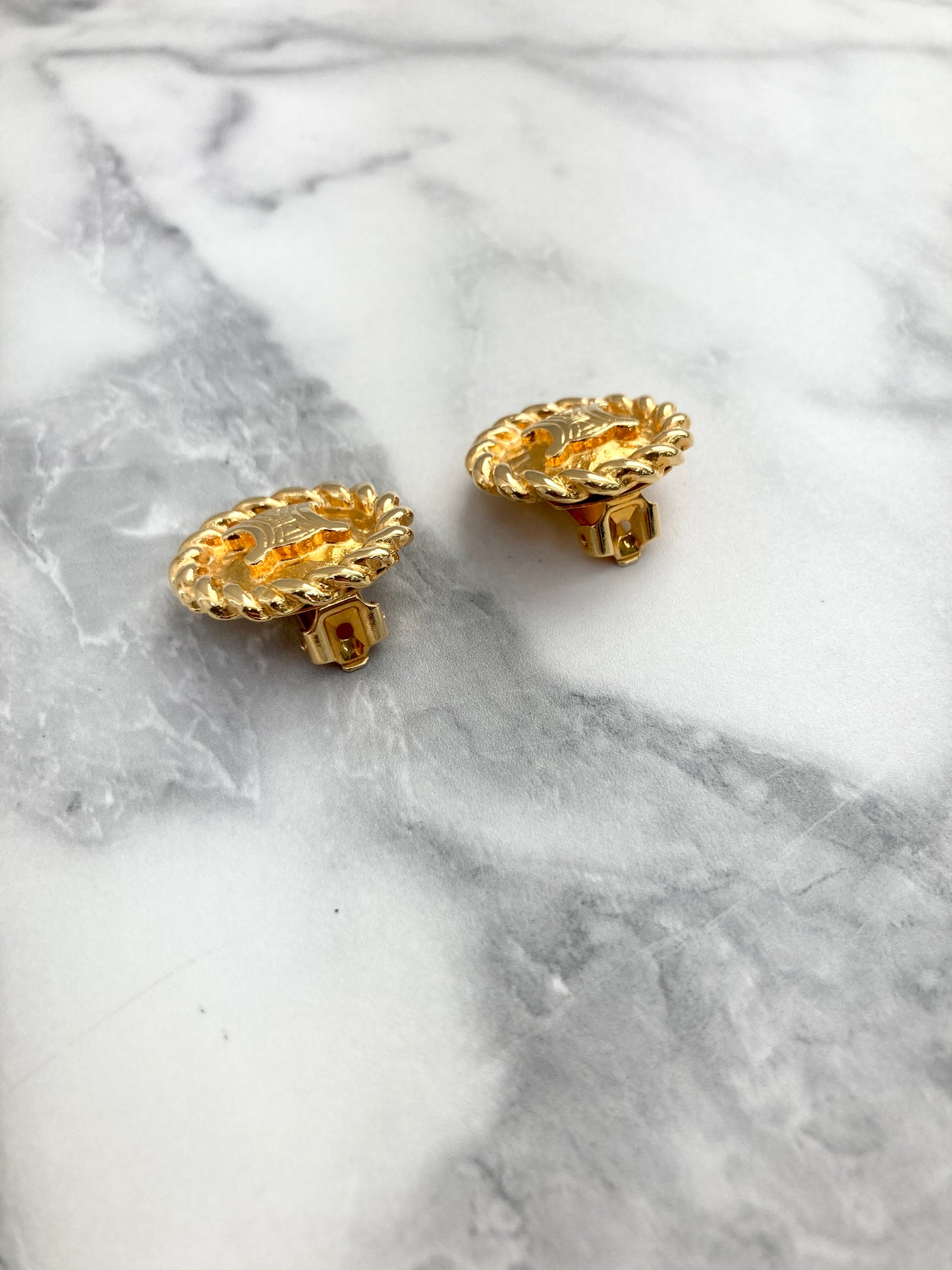 CELINE Blason Earrings Gold Vintage rscm5d