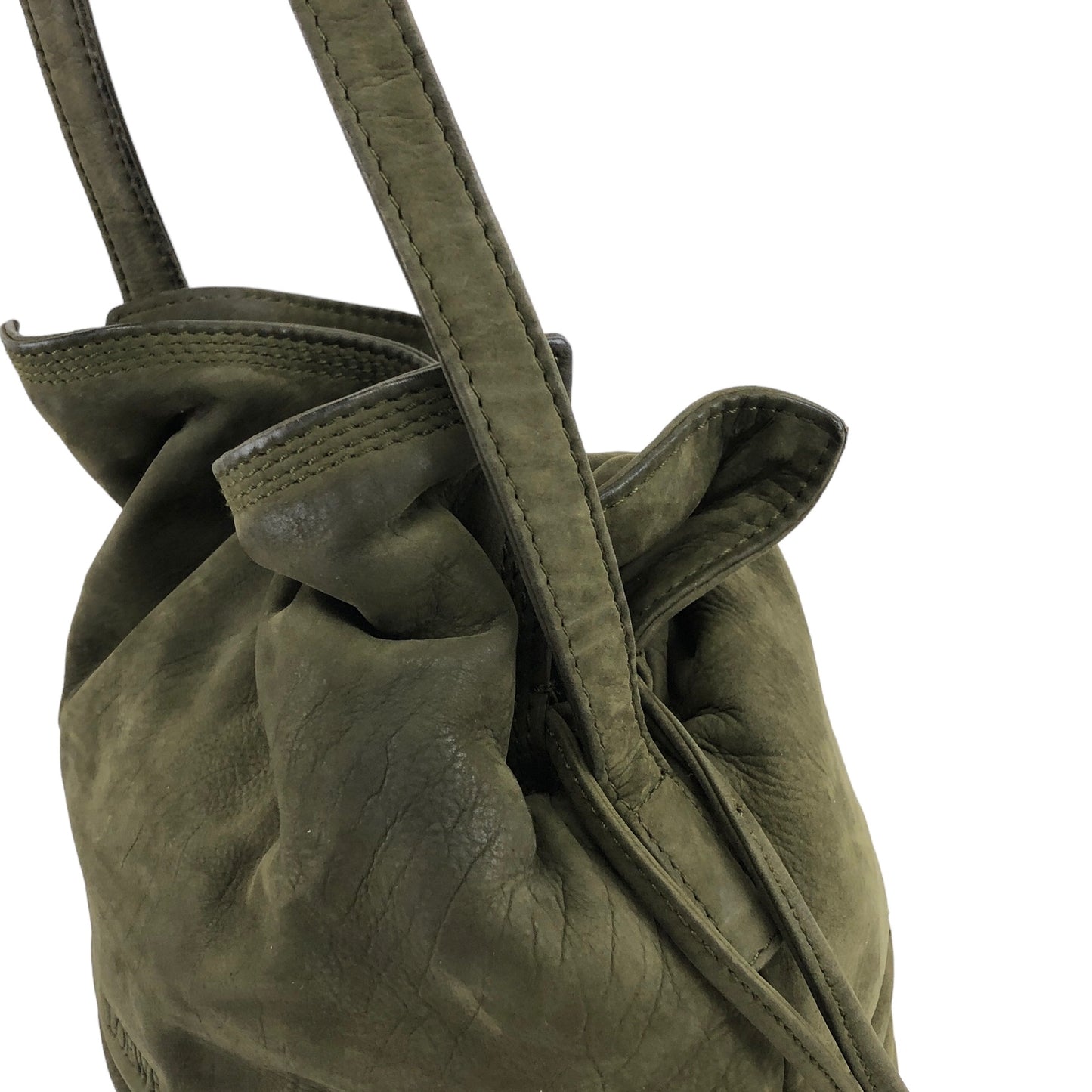 LOEWE Suede Drawstring Small Shoulder bag Olive Green Vintage trajxn