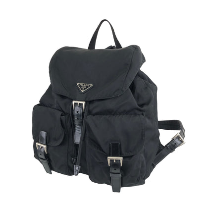 PRADA Triangle Logo Double Pocket Nylon Backpack Black Vintage dng5yz