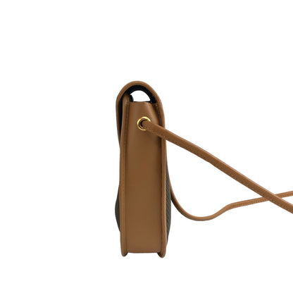 Yves Saint Laurent YSL Logo Round Shoulder bag Brown Vintage 4swhva