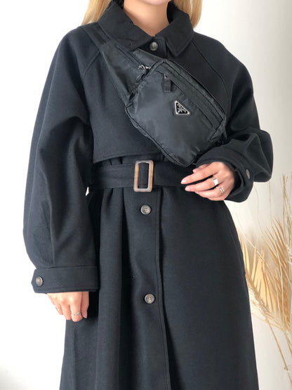 PRADA Triangle Logo Nylon Belt Bag Sling Bag Black Vintage jwamw5