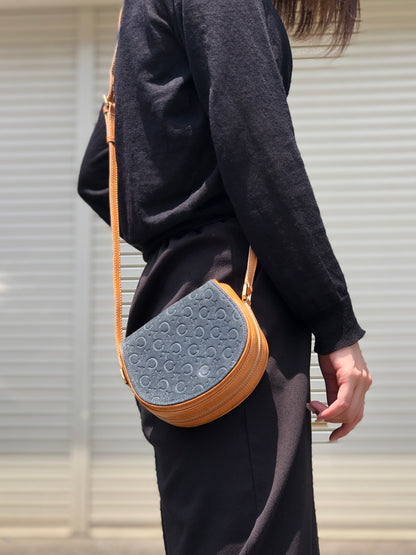 CELINE C macadam Round  Suede Leather Small Crossbody Shoulder bag Minibag Navy Vintage ugm55g