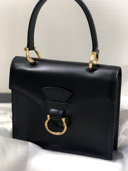 CELINE 馬銜扣皮革手提包黑色復古 8cz4dx 