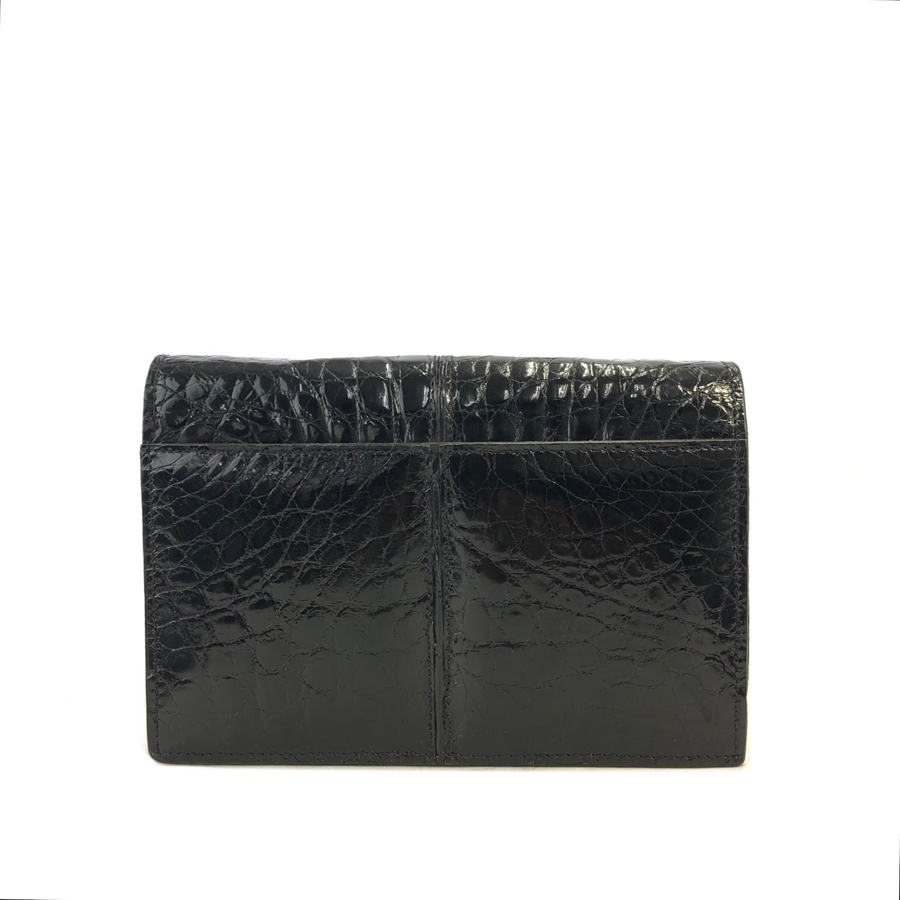 CELINE C Logo Crocodile Embossed Leather Chain Shoulder bag Black Vintage  cxfmtw