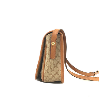 CELINE Macadam  PVC Leather Crossbody Shoulder bag Beige Vintage kshxk6