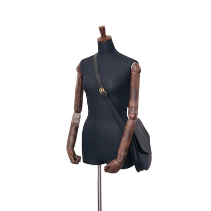 Yves Saint Laurent YSL Logo Stitch Leather Shoulder bag Black Vintage  njbegc