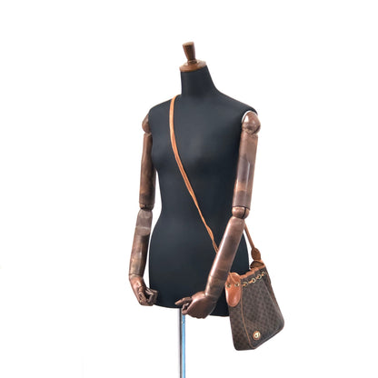 CELINE Macadam PVC Leather Drawstring Shoulder bag Brown Vintage hw5asw