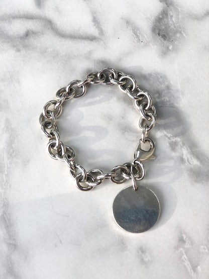 Tiffany &amp; Co. 圓形吊牌 925 銀手鍊 銀色 復古 xzhunx 
