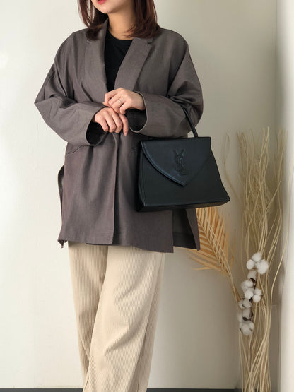 Yves Saint Laurent YSL Logo Stitch Leather Handbag Black Vintage  n3id3v