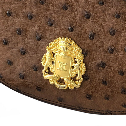 CELINE Triomphe Blason Emblem 鴕鳥皮斜背包單肩包棕色復古 ncpap7 