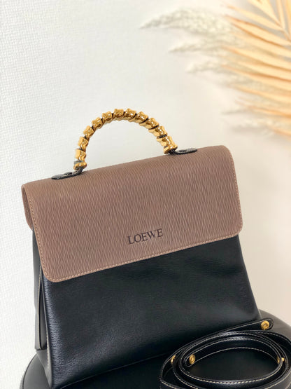 LOEWE Velazquez 金屬手柄皮革兩用手提包 單肩包 黑色,棕色 復古 zpbizw