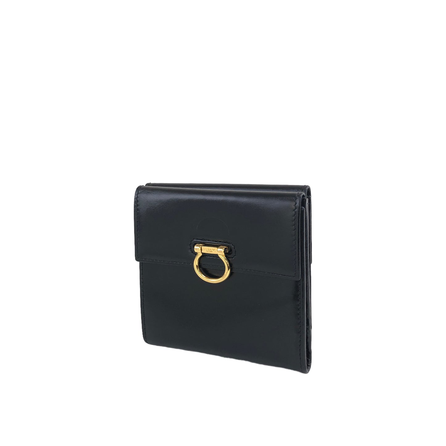 CELINE Gancini Leather Folded Wallet Black Vintage nnhbtg