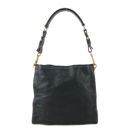PRADA Triangle Logo Leather Shoulder bag Black Vintage 32faxx