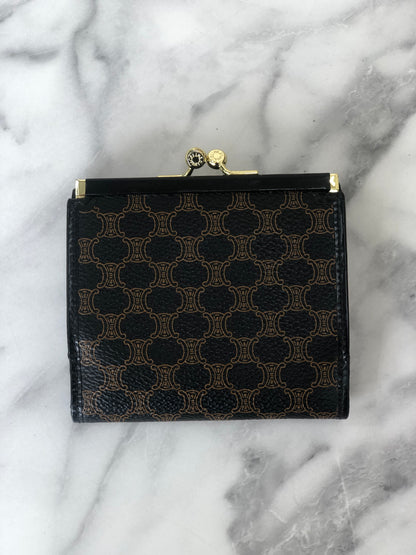 CELINE Macadam  PVC Leather Folded Wallet Black Vintage 5m3ywv