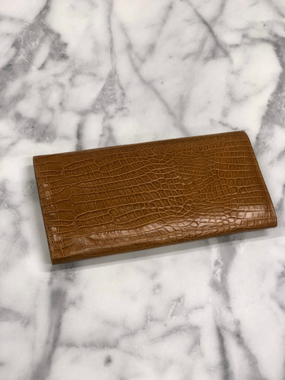 CELINE 標誌圖案皮革長皮夾 棕色 復古 45j62z 
