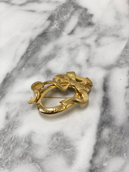 Christian Dior 緞帶圖案胸針 金色 復古 8jxfxg 