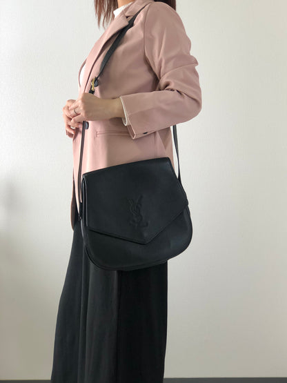 Yves Saint Laurent YSL Logo Stitch Leather Shoulder bag Black Vintage  njbegc