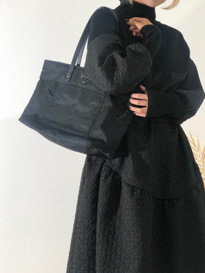 PRADA Triangle Logo Nylon Two-way Shoulder bag Totebag Black Vintage 8ba8nr