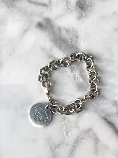 Tiffany &amp; Co. 圓形吊牌 925 銀手鍊 銀色 復古 xzhunx 